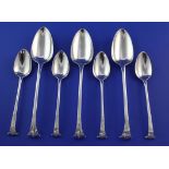 A set of 6 George IV silver Onslow pattern table spoons and a set of 6 matching dessert spoons,