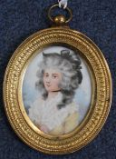 English Schooloil on ivory,Miniature of an 18th century lady,2 x 1.75in.