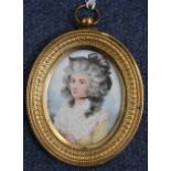 English Schooloil on ivory,Miniature of an 18th century lady,2 x 1.75in.