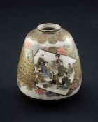 A Japanese Satsuma pottery oviform vase, Meiji period, painted with figures and brocade to