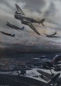 After Frank Wootonpair of hand tinted photographs,Bristol Blenheims bombing German shipping and