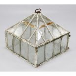 A late 19th century cast iron and glass cloche, of pyramid form, 61cm.