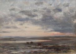 William Darling McKay (1844–1924)oil on canvas laid on board,'Sunset, Holy Island Sands',