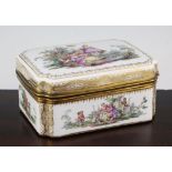 A Meissen porcelain necessaire casket, late 19th century, the exterior painted with Watteauesque