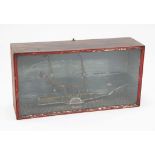 A Victorian cased diorama of a paddle steamer, with twin funnels, overall 24.5in.