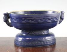 A Chinese Imperial blue glazed ritual offering vessel (gui), moulded Qianlong seal mark and of the