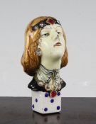 An unusual Salvini Art Nouveau pottery seal, early 20th century, in the form of a lady's head with