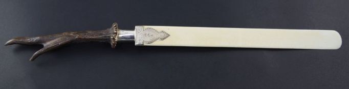 A Victorian ivory and horn handled silver mounted page turner, with silver hallmarks for