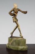 Attributed to Josef Lorenzl. An Art Deco cold painted bronze and ivory figure of a dancer, on an