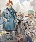 Muriel Metcalf (1910-1994) Children on a jetty, 10 x 8.5in. Muriel Metcalf (1910-1994)ink and