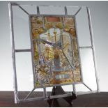 An antique stained glass panel, 18 x 17in. restored An antique stained glass panel, with central