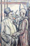 § Clifford Hall (1904-1973) Ringmaster and clown, 29 x 19.5in. § Clifford Hall (1904-1973)charcoal