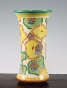 A Clarice Cliff green Chintz pattern waisted cylindrical vase, 21cm A Clarice Cliff green Chintz