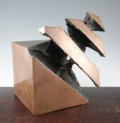 A 20th century abstract bronze 'Erupting Cube' sculpture 15in. A 20th century abstract bronze '