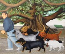 § Beryl Cook (1926-2008) 'Dog walking in Buenos Aires', 24 x 29.5in. § Beryl Cook (1926-2008)oil