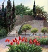 Edward van Ryswyck (Dutch, 1871-1931) View of an Italian garden, 6.5 x 6in. Edward van Ryswyck (