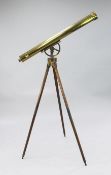 A large 19th century brass telescope, 46in. A large 19th century brass telescope, inscribed made