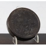 An early 19th century pressed horn circular snuff box, 3.25in. An early 19th century pressed horn