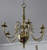 A Dutch brass five branch chandelier, W.27in. A Dutch brass five branch chandelier, with multi