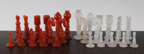 A 20th century Indian agate chess set, A 20th century Indian agate chess set, complete with thirty