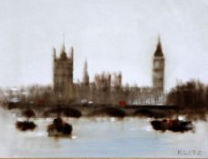 Anthony Robert Klitz (1917-2000) Westminster Palace from the Thames, 14 x 18in. Anthony Robert Klitz