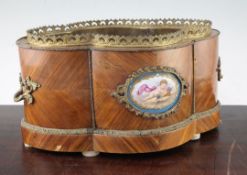 A 19th century French serpentine kingwood and gilt metal mounted jardiniere, 13.5in. A 19th