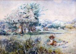 Jessie Macgregor (d.1919) Children in a meadow, 9.5 x 13.5in. Jessie Macgregor (d.1919)watercolour,