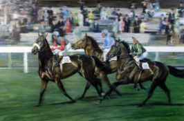 § Sarah Ponsonby (1943-) 'Going down to the start at Newmarket', 28 x 42in. § Sarah Ponsonby (