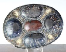 A French Palissy style lead glazed earthenware oval dish, 16th / 17th century, 23cm, rim chip and