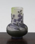 A Galle small cameo glass vase, c.1910, 10.3cm A Galle small cameo glass vase, c.1910, of bottle