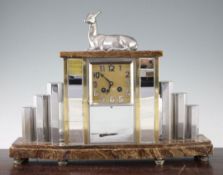 A.H. Decoux. An Art Deco silvered bronze and marble mantel clock, 14in. A.H. Decoux. An Art Deco