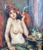 Ken Moroney (b.1949) Interior with female nude, 9 x 8in. Ken Moroney (b.1949)oil on board,Interior