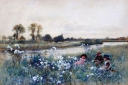 Hector Caffieri (1847-1932) Children beside a river, 10 x 15in. Hector Caffieri (1847-1932)