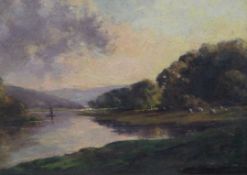 Harold Goldthwaite (1869-1932) River landscape at sunset, 9.5 x 13.5in. Harold Goldthwaite (1869-