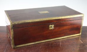 A 19th century mahogany brass bound writing slope, 20in. A 19th century mahogany brass bound writing