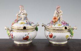 A pair of German porcelain sauce tureens and covers, late 19th century, width 18cm A pair of