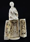 A 19th century Dieppe carved ivory triptych figure, 8in. A 19th century Dieppe carved ivory triptych