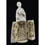 A 19th century Dieppe carved ivory triptych figure, 8in. A 19th century Dieppe carved ivory triptych