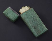 A George III shagreen cased draughtsman's set, 6.75in. A George III shagreen cased draughtsman's