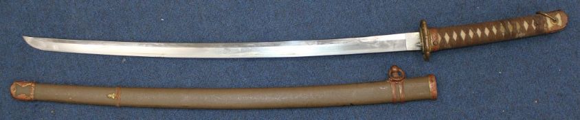 A Japanese WWII naval katana, A Japanese WWII naval katana, with fish skin grip, pierced tsuba and