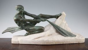 Max Le Verrier. A bronzed metal figure of a fisherman hauling in a net, 26in. Max Le Verrier. A