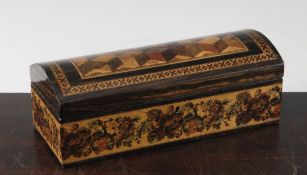 A Victorian Tunbridgeware dome top glove box, by Thomas Barton, 9.5in. A Victorian Tunbridgeware