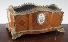 A Louis XVI style French kingwood and ormolu mounted rectangular shaped jardiniere, 14in. A Louis