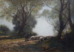 Robert Weir Allen (1852-1942) Shepherd and flock beneath trees, 14.5 x 20.5in. Robert Weir Allen (