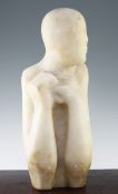 A carved alabaster model of a stylised figure, 20in. A carved alabaster model of a stylised