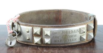 A 19th century French studded leather dog collar, A 19th century French studded leather dog