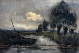 Jan Knikker (1889-1957) Rowing boat on the marshes, 7 x 10.5in. Jan Knikker (1889-1957)oil on
