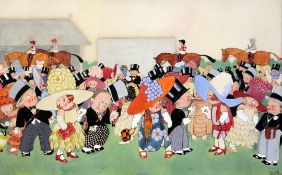 Chloe Preston (1887-1969) 'The large hat's are very striking', 11.25 x 18in. Chloe Preston (1887-