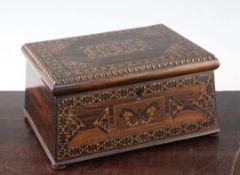 A Victorian rosewood Tunbridgeware jewellery casket, 9.5in. A Victorian rosewood Tunbridgeware