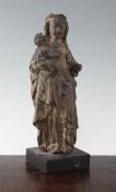 A 16th century European carved and painted figure of the Virgin Mary and child, overall 12.5in. A